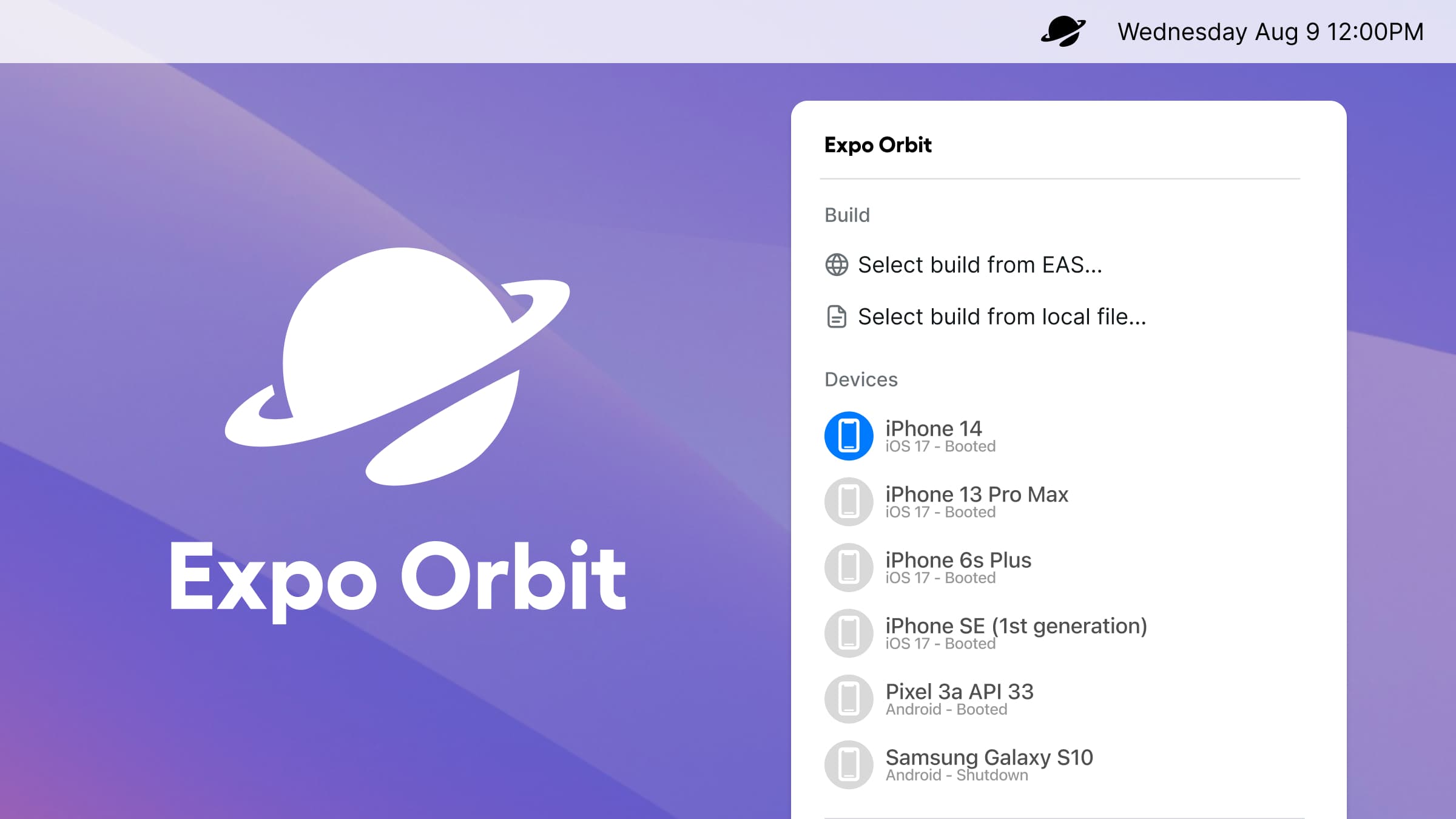 Expo orbit menu bar app