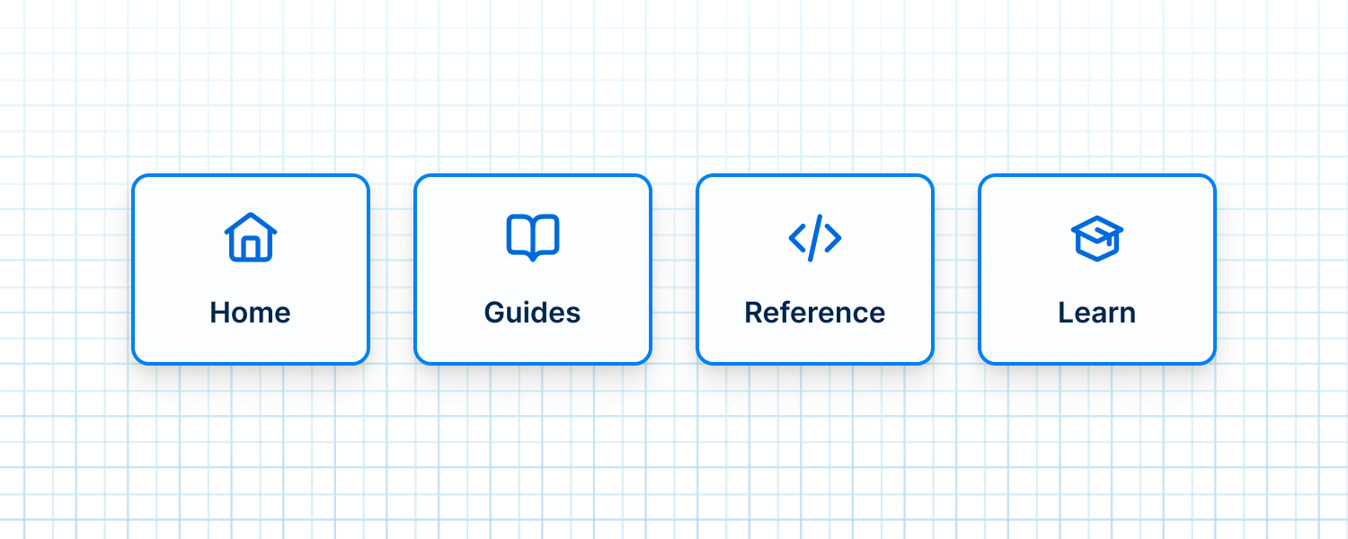 Home, guides, reference, and learn sections